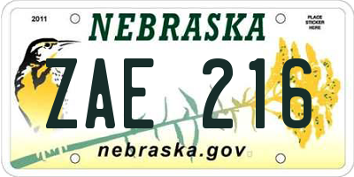 NE license plate ZAE216
