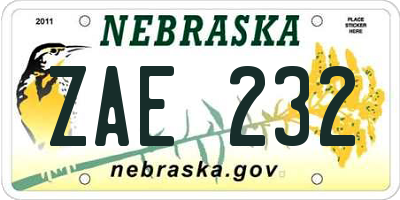 NE license plate ZAE232