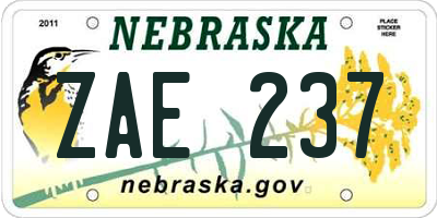 NE license plate ZAE237