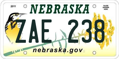 NE license plate ZAE238