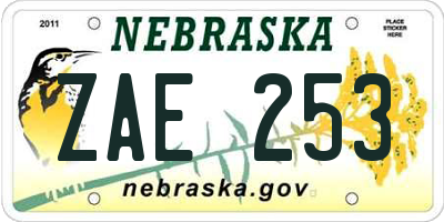 NE license plate ZAE253