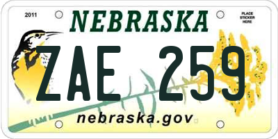 NE license plate ZAE259