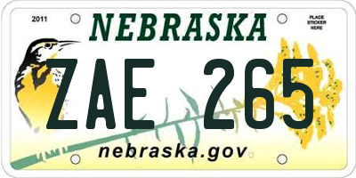 NE license plate ZAE265