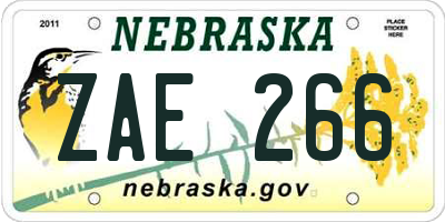 NE license plate ZAE266