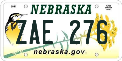 NE license plate ZAE276
