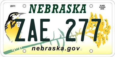 NE license plate ZAE277