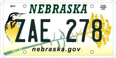 NE license plate ZAE278