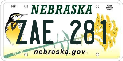 NE license plate ZAE281