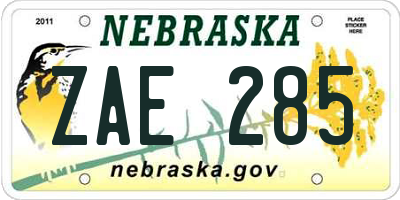 NE license plate ZAE285