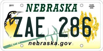 NE license plate ZAE286