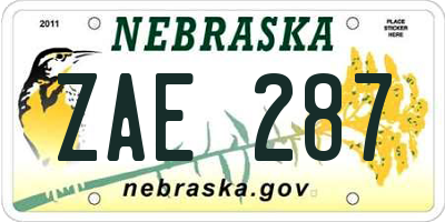 NE license plate ZAE287