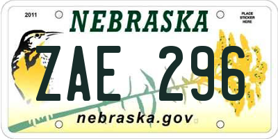 NE license plate ZAE296