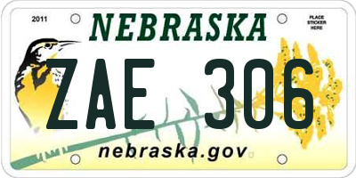 NE license plate ZAE306