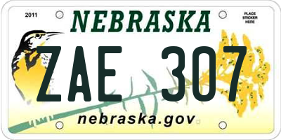 NE license plate ZAE307