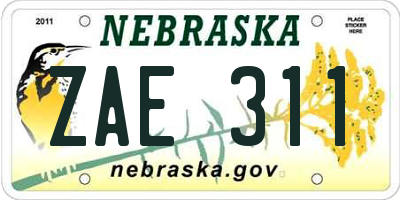 NE license plate ZAE311