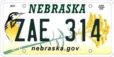NE license plate ZAE314