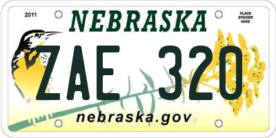 NE license plate ZAE320