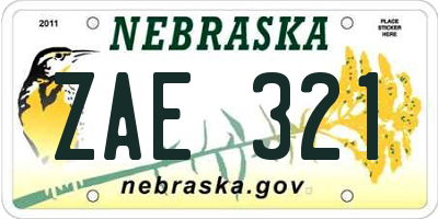 NE license plate ZAE321