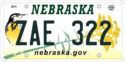NE license plate ZAE322