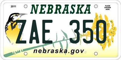 NE license plate ZAE350
