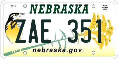 NE license plate ZAE351