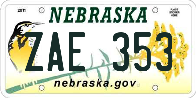 NE license plate ZAE353
