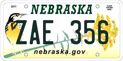 NE license plate ZAE356