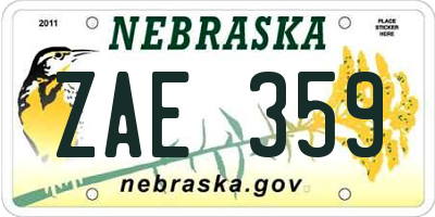 NE license plate ZAE359