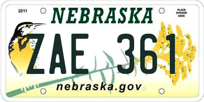 NE license plate ZAE361