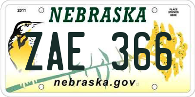 NE license plate ZAE366