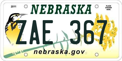 NE license plate ZAE367