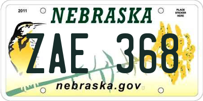 NE license plate ZAE368