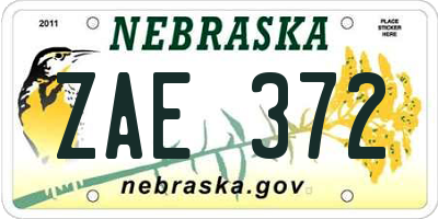NE license plate ZAE372