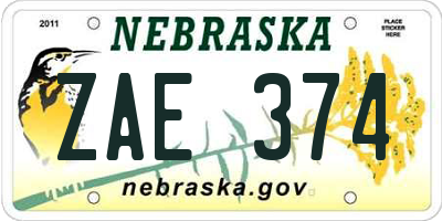 NE license plate ZAE374