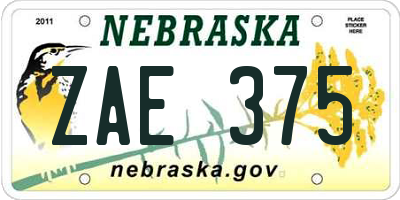 NE license plate ZAE375