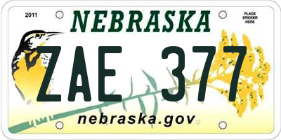 NE license plate ZAE377