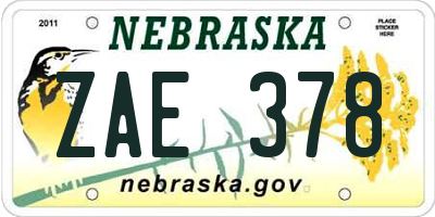 NE license plate ZAE378