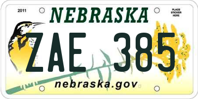 NE license plate ZAE385