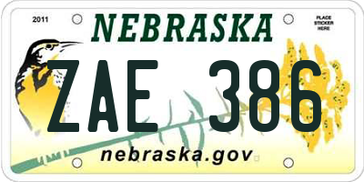 NE license plate ZAE386