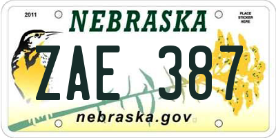 NE license plate ZAE387