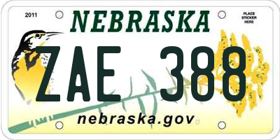 NE license plate ZAE388
