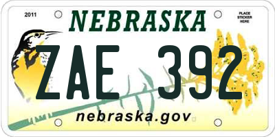 NE license plate ZAE392
