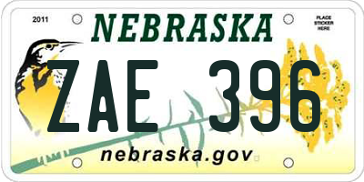 NE license plate ZAE396