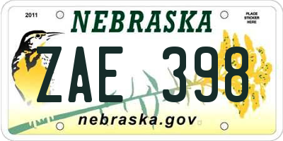 NE license plate ZAE398