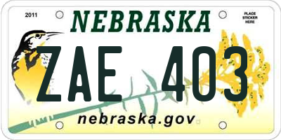 NE license plate ZAE403