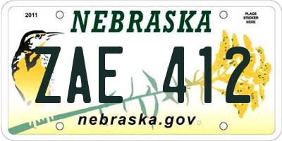 NE license plate ZAE412