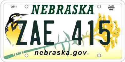NE license plate ZAE415