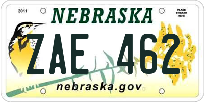 NE license plate ZAE462