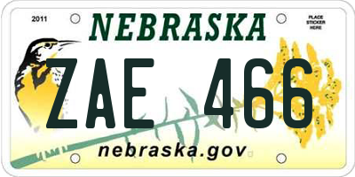 NE license plate ZAE466