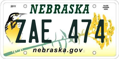 NE license plate ZAE474